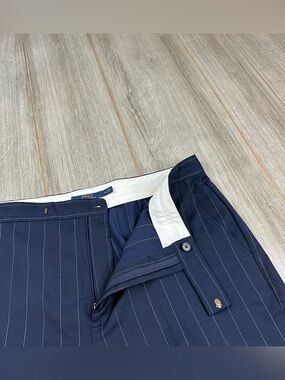 Polo Ralph Lauren Trouser Womens 14 Pinstripe Blue 100% Wool Straight Leg